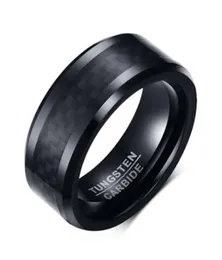 Hochzeitsring abgeschrägte Kante 8mm Komfort Fit Mens Black Wolfram Carbid Unkrist für Band Ring mit schwarzem Kohlenstofffaser26243097442