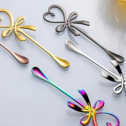 Skedar 3D Bow Knot Heart Shaped Mini Coffee Spoon Tea dessert hängande guld silver rostfritt stål plattvari