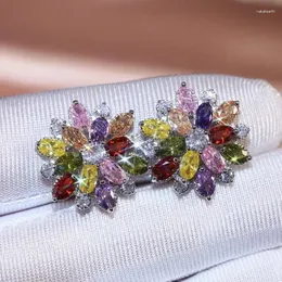 Stud Earrings 2024 Multicolour Sunflower Double Layer Zircon For Women Brilliant Crystal Earring Wedding Dance Party Jewelry