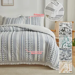 23st Däcke Cover Set Home Decor Textured Solid Comporter med Tassel Envegle Pillow Shams Tufted 240506