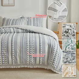 23pcs Duvet Cover Set Home Decor strukturierte Bettdecke mit Quastenhülle Kissen Shams Tuftled 240506