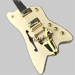 Rhxflame- Guitar Semi-hollow body, Abalone binding, large tremolo Bridge, Thunderbird Fire Frost, Rhxflame, single F hole