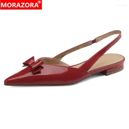 Sandalen Morazora 2024 Patent echte Lederschuhe Frauen Slingbacks spitze Zehen Fashion Ladies Sommer Flat Party