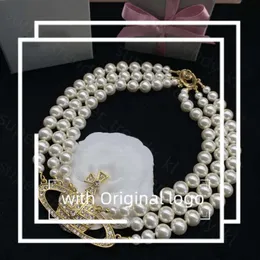 Fashion Brand Top Designer Jewelry Pendant Viviane Westwood Necklace Letter Chokers Luxury Jewelry Woman Metal Pearl Necklace Chain Tiffanyjewelry 909