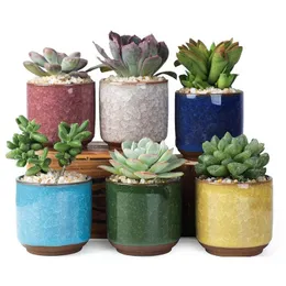 Planters krukor Ice Cracked Ceramic Flower Pot Colorf Söt blomkruka för skrivbordsdekoration köttiga krukväxter släpp leverans hem g dhdk6