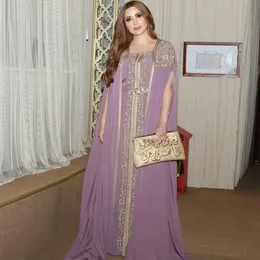 Eleganckie marokańskie kaftan formalne sukienki wieczorowe koralik z rękawem Przylądkiem 2022 Złote hafty koronkowe aplikacje arabskie muzułmańskie kobiety długie suknie balowe 219t
