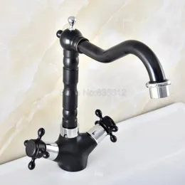 Kitchen Faucets Chrome Black Bathroom Basin Brass Dual Cross Handle Sink Tall Swivel Spout Washbasin Vanity Mixer Taps Tnf482