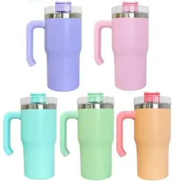 25st Macaron Colored 20oz Sublimation Student Tumbler With Hande and Flip Lids rostfritt stål Kaffe Sippy Cups Water Bottle 513