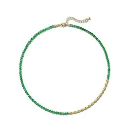 Anhänger Halsketten Minar Boho Grüne Farbe Naturstein Kristall Spleißen ovale Perlen Perlen Halskette für Frauen Real Gold Platted Kupferstrang Hals