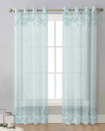 Curtain Leaf Blue Abstract Sheer Curtains For Living Room Window Transparent Voile Tulle Cortinas Drapes Home Decor