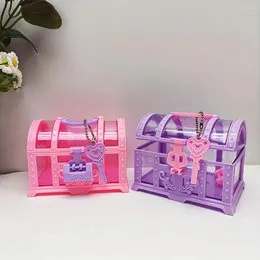 Jewelry Pouches 1pc Pink/Purple Cute Makeup Box Plastic Toy With Lock Treasure Chest Case Decoration Ornament Girls Dressing