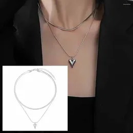 Anhänger Halsketten Charme Edelstahl Doppelschicht Pfirsich Herz Halskette Juwel für Frauen CHOKER BLUCKILE Kette Ästhetik Y2K Juwel A0H8