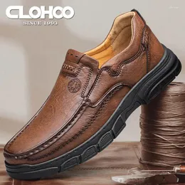Casual Shoes Clohoo ręcznie robione gumowe podeszwy gęste oddychanie skórzane męskie mokasyny klasyczne ręcznie zszyte