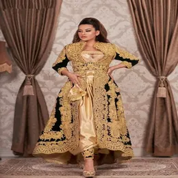 2021готическое традиционное косово албанское кафтан черные вечерние платья с длинные рукава золотые аппликация плюс выпускное платье для арабских женщин VE 296V