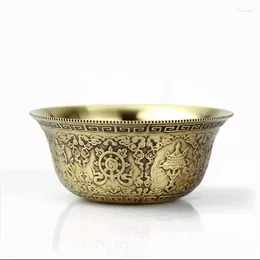 Decorative Figurines Avoid Disaster Auspicious Exquisite Tibetan Buddhism Brass Carving Tall Cup Pray Buddha Polished Sacred Bowl Home