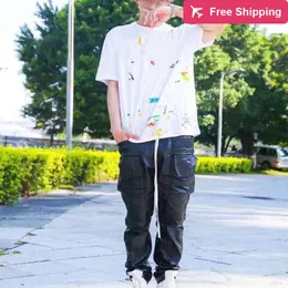 23ss Spring Summer Splash Ink Hand Painted Tee Golden Print t Shirt Collaborate Skateboard Mens Women Street Casual Tshirt