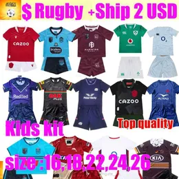 23 24 어린이 럭비 아일랜드 스코틀랜드 영국 Tiger Gaa Mercede Rugby Shirt Blue Horton Kids Sets 23/24 Maroons Tonga Youth Children Boys Training Act Kids 키트 탑