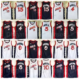 1996 Us Three Basketball Scottie Pippen Jersey 8 Charles Barkley 4 Penny Hardaway 6 Hakeem Olajuwon 15 Karl Malone 11 Grant Hill 5 Reggie Miller 10 Blue White