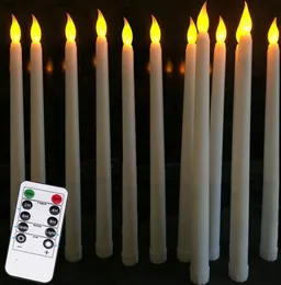 Pack of 12 Yellow Flickering Remote LED CandlesPlastic Flameless Remote Taper Candlesbougie led For Dinner Party Decoration8320226