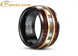 Anelli di nozze Bonlavie 8mm in oro nero intarsio in legno in legno Abalone Shell Tungsten Carbide Men039s Ring Fashion Jewelry9573942