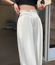 Frauenhose Weitbein Frauen Streetwear Khaki Elastic Tailled Bottoms weibliche koreanische Modepocke Elegante Pantalons