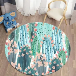 Teppiche Hx Est Runde Teppich Wüste Kaktus Little Blumenkunstmalerei 3D für Wohnzimmer Flanell Schlafzimmer Teppich