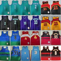 Basquete retro Chris Paul Jersey 3 Spud Webb 4 Dikembe Mutombo 55 Steve Smith 8 Tyrone Muggsy Bogues 1 Larry Johnson 2 Alonzo Mourning 33 Red White Vintage