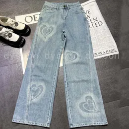 Frauen Jeans Herzdruck gerade Bein Jeans Denimhose Größe SML 27160