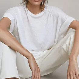 Camisetas minimalistas de linho de algodão do pescoço
