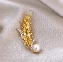 Brooches Elegant Yellow Pearl Wheat Spike For Women Rhinestone Pins Suit Coat Wedding Dating Party Brooch Jewelry Accessorie