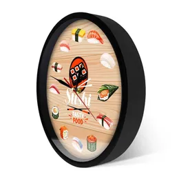 壁の時計日本料理寿司おいしいフードウォールクロックキッチンウォールアート装飾ミニマリストウォールウォッチギフト用食通レストランシェフ