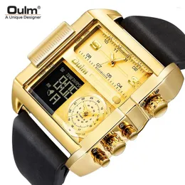 Zegarwatę modę Oulm Top marka kwadrat Gold Gold Setek Men Men Lisure Quartz Electronic Dual Movement Sports Water Merer Watch