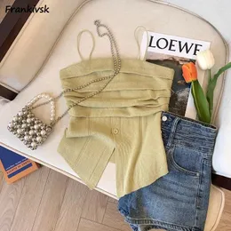 Kadın Tankları Kadınlar Deright Tasarlanmış CamiSole Mutt Düğmesi İnce Harajuku Düzensiz Y2K Tatil Öğrükliler Kore tarzı kolsuz yaz