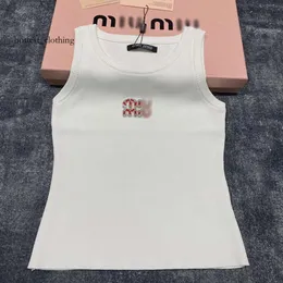 Miumiushirt Designers T-Shirt Women's Tanks Mui Top Anagram-Embroidered Cotton-Blend Tank Top Mui Mui Top Shorts Knitted Femme Croppe 7383 4407