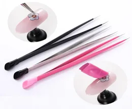 Nail Files 1pc 2 Heads Straight NailTweezers with Silicone Pressing Head for 3D Sticker Rhinestones Water Picker Metal Nails Tools6539387