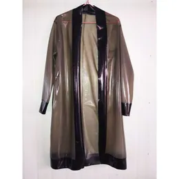 Latex Rubber Club Gummi Mantel Jacke Transparentes Schwarz Lange Pyjama Top 0,4m