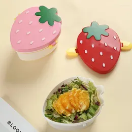 Bowls Kids Cute Strawberry Shape Lunch Box com garfo colher 2 camadas de grande capacidade armazenamento de frutas bento