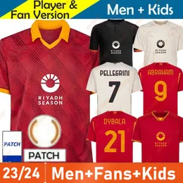 2023 2024 Maglia Romas Fourth 23 24 Football Jersey Kids 키트 홈 어웨이 세 번째 3 번째 빨간 축구 셔츠 칼리오 Maglietta Mens Player Edition Pellegrini Abraham Dybala