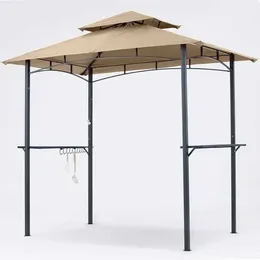 Tält och skyddsrum 8 x 5 galler terrass utomhus grilltak med 2 LED -lampor (khaki) solskade nät för trädgård canopy folding tentq240511