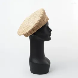 Berets 202403-HH5011 Street Summer Natural Raffia Handmade Grass Solid Modern Fancywork Beret Cap Men Women Holiday Leisure Hat
