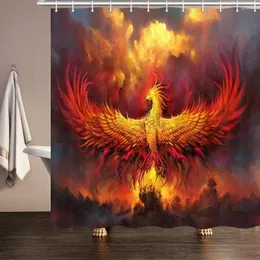 Cortinas de chuveiro Fantasia Phoenix Red Fire Burning Rising Mystic Animal Bird Acessórios Bath Bath