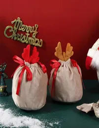Сумка для шнурки фланелита лосей Санта -Клаус Кенди Подарочные пакеты с рождественскими конфетками на хэллоуин.