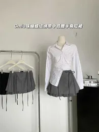 Two Piece Dress Summer Women Korean Fashion Vintage Mini Skirt Built-in Underpants Cutecore Gyaru 2000s Coquette Y2k Kpop Pleated Micro Q240511