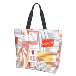 Shopping Bags Abstract Geometric Pink Canvas Tote Bag With Strong Handle Reusable Grocery Washable Eco-Friendly School Beach For Women