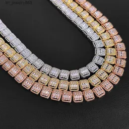 Hip -Hop -Herren 13mm vereisert goldplattiert quadratische Baguette Halskette Linkkette Clustered Tennis Halskette in Weißgold