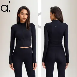 Al Women Yoga Longeve Jacket Outfit Full Zip Cardigan Sweatshirts Solid Color Nude Sports Shaping Waist Tight Fitness短いゆるいジョギングスポーツウェア