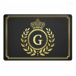 Teppiche Schwarz Gold Royal Crown Lorbeer Kranz Fußmat Custom Family Erstbrief Willkommenstür Matte Teppich Teppich Wohnkultur