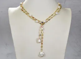 Guaiguai Biżuteria kulturalna Biała Keshi Pearl Rectanle CZ łańcuch zamorki Naszyjnik 50 Quot Długie naszyjnik ręcznie wykonany dla kobiet prawdziwe klejnoty ST9320614