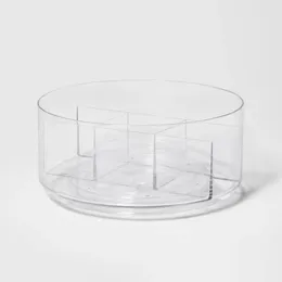 Storage Boxes Bathroom Spinning Beauty Organizer Clear Plastic Turntable Circular Design 5" Tall 3 Square Compartments Shatter Resistant