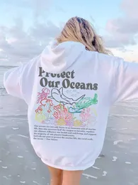 男性のパーカースウェットシャツを保護私たちの海を尊敬する地元のプリントのフード付き女性パーカープラスサイズのスウェットシャツ秋の女性カジュアルストートウェアT240510